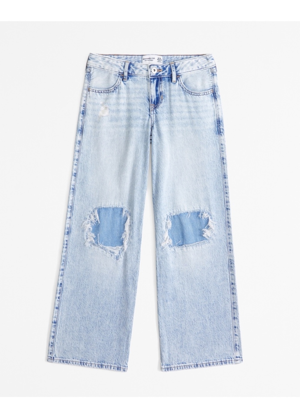 abercrombie kids Light Blue Distressed Wide-Leg Jeans